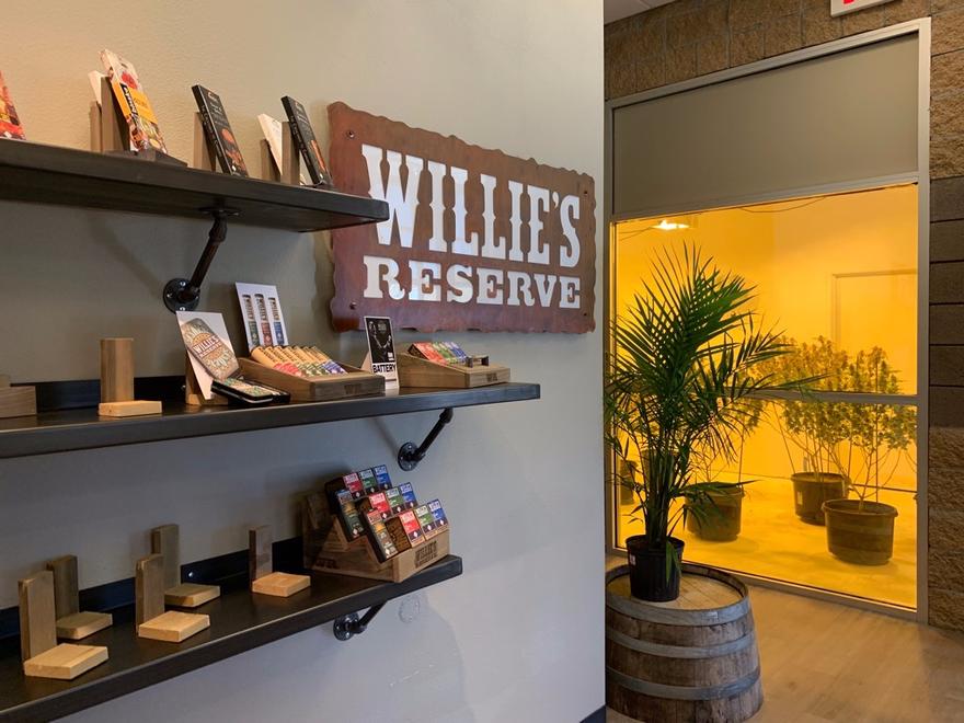 willies reserve sign and products on shelf
